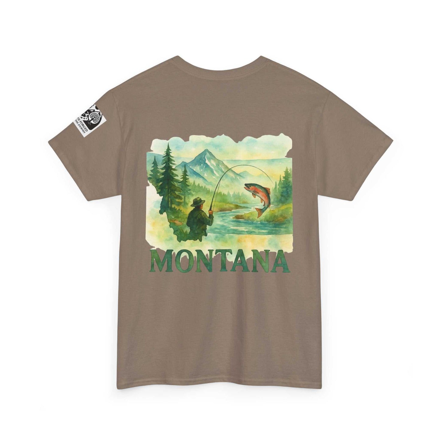 Fishing Cotton Tee for Men with outdoor graphic and Montana text.