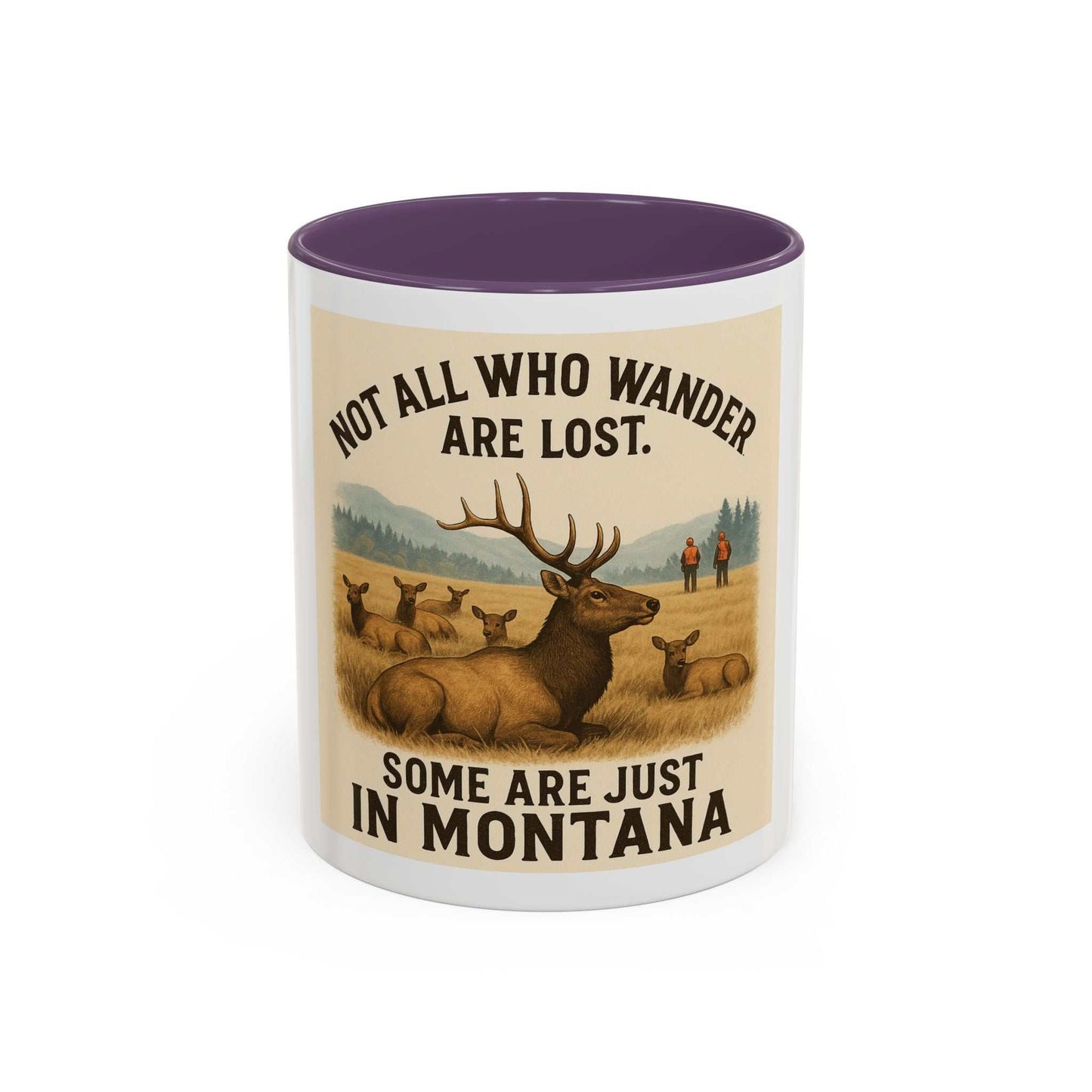 Montana Adventure Mug with elk design and quote.