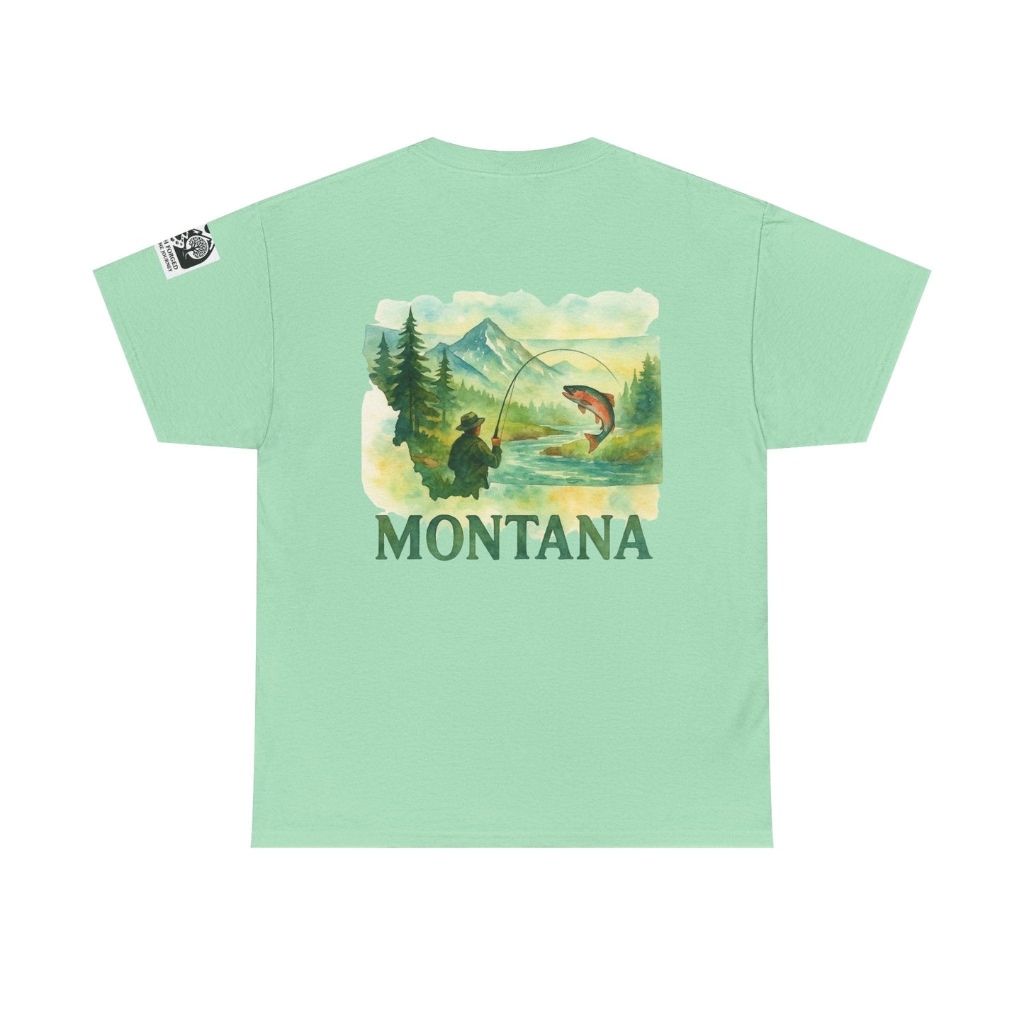 Montana Fishing Tee with "Born to Fish" graphic, ideal for nature lovers and anglers.