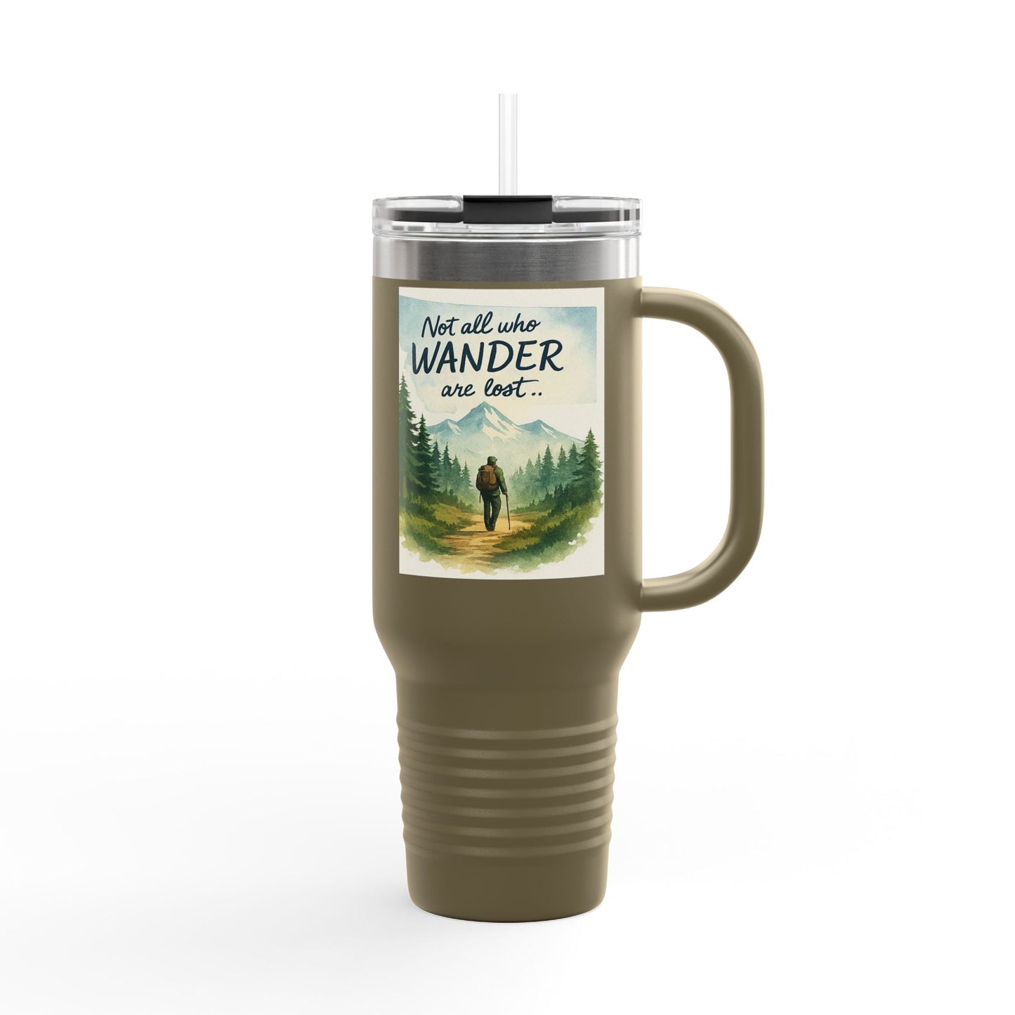 Rugged Montana 40oz Adventure Mug with elk design and ergonomic handle.