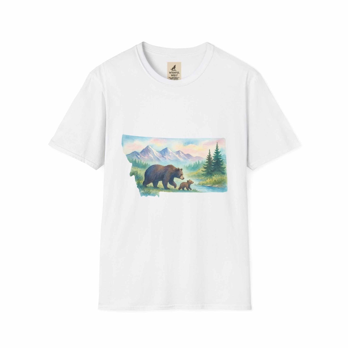 Montana Adventure Tee with vintage bear graphic and mountain backdrop, perfect for nature lovers.
