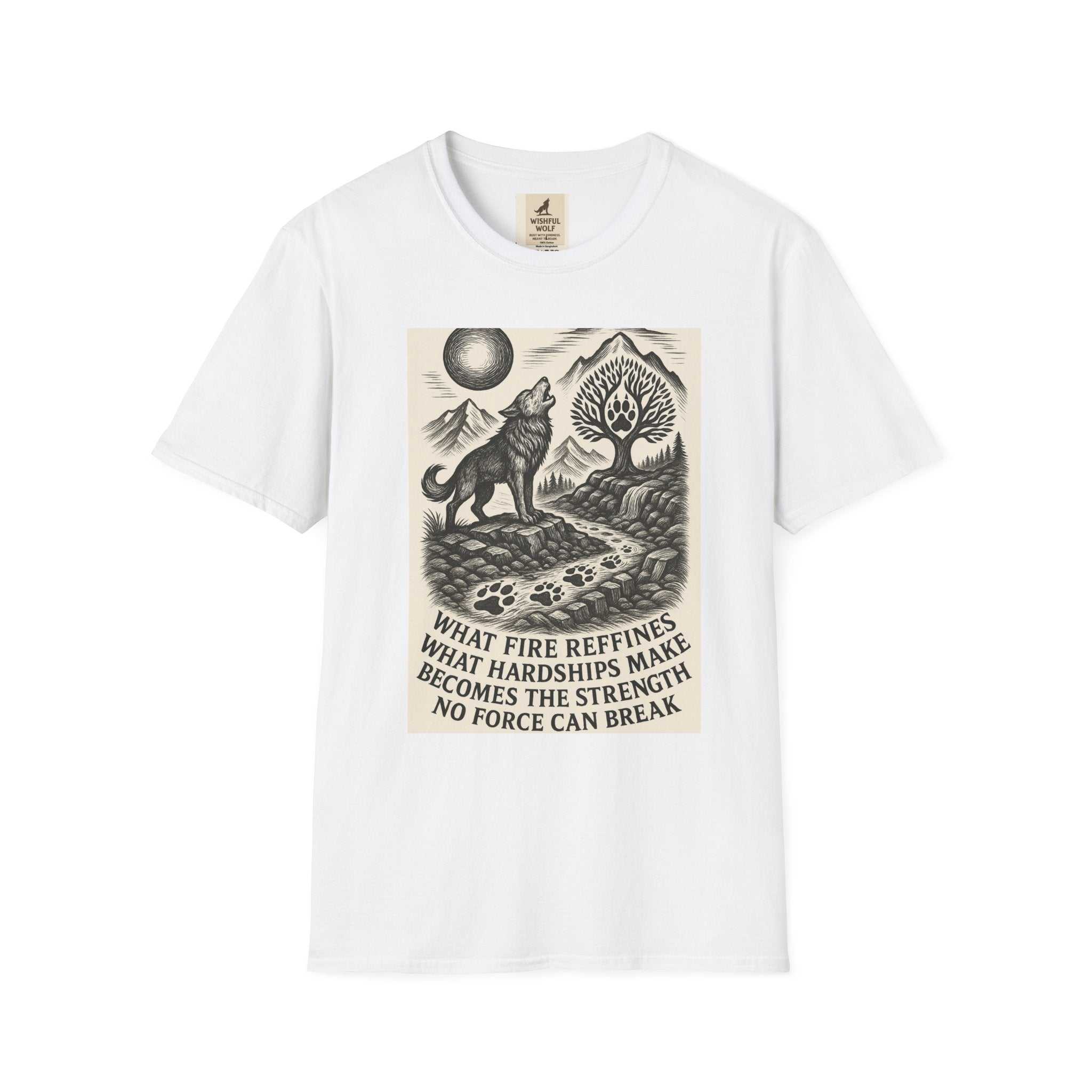 Inspirational Wolf T-Shirt featuring bold nature design and kindness message.