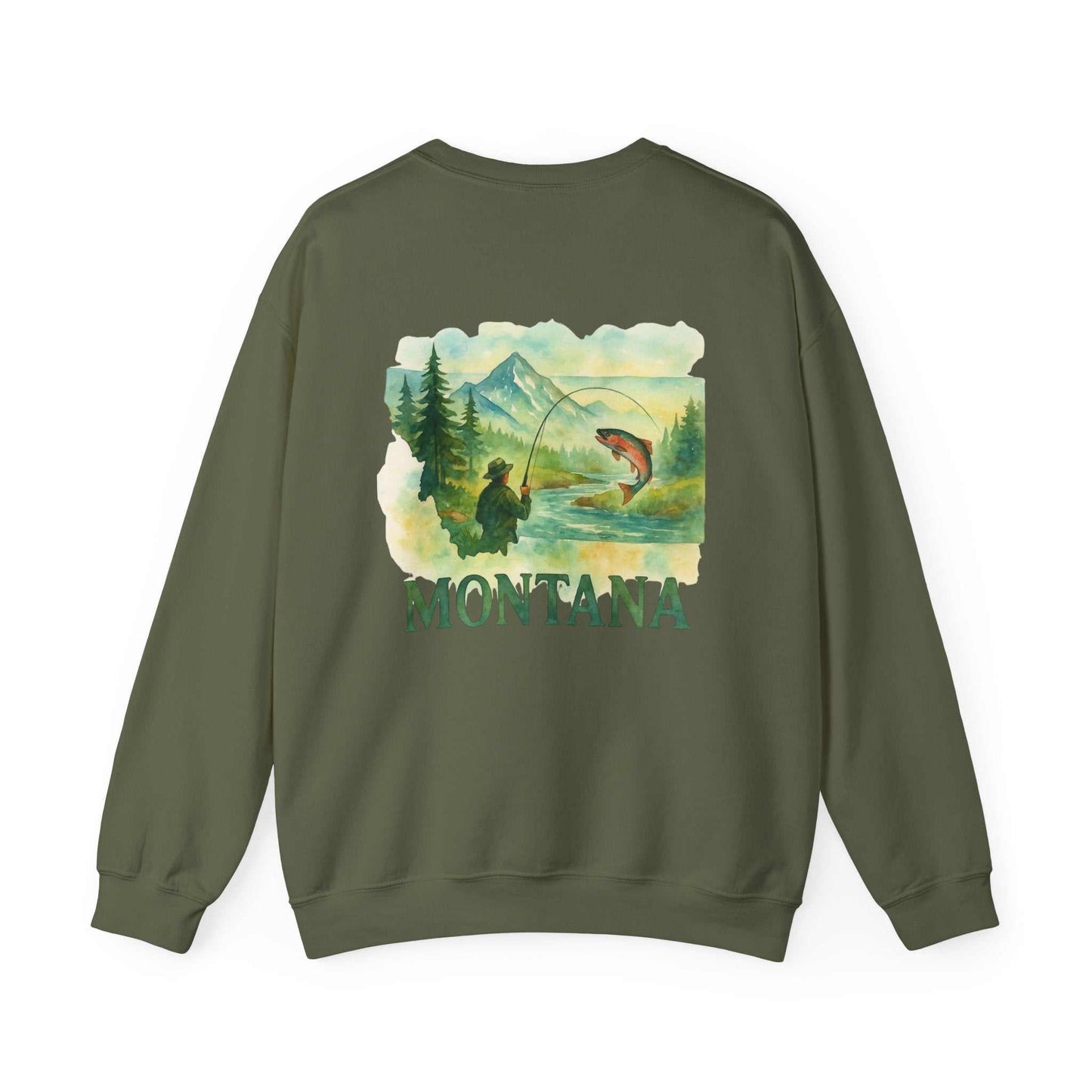 Born to Fish Sweatshirt featuring angler design and Montana text.