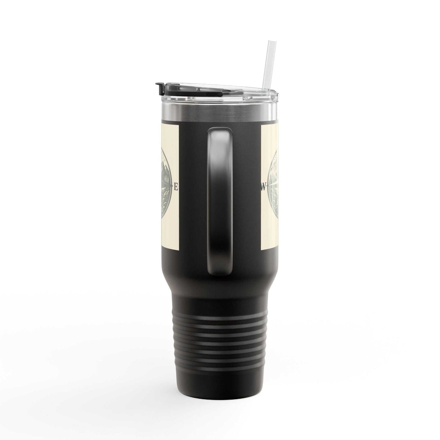 40oz Montana Compass Travel Mug with handle, featuring rugged design, ideal for outdoor adventures.