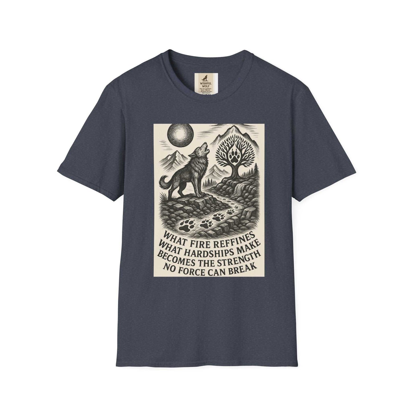 Inspirational Wolf T-Shirt with nature design and kindness message, featuring a wolf illustration, made from soft cotton.
