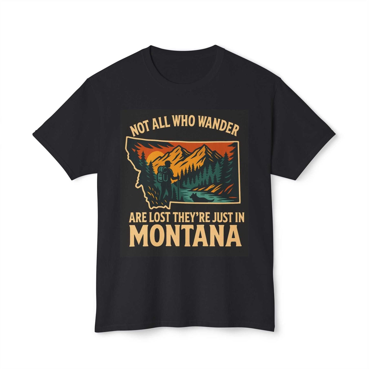 Montana Adventure Tee with mountain and forest design, nature-inspired apparel for free spirits.