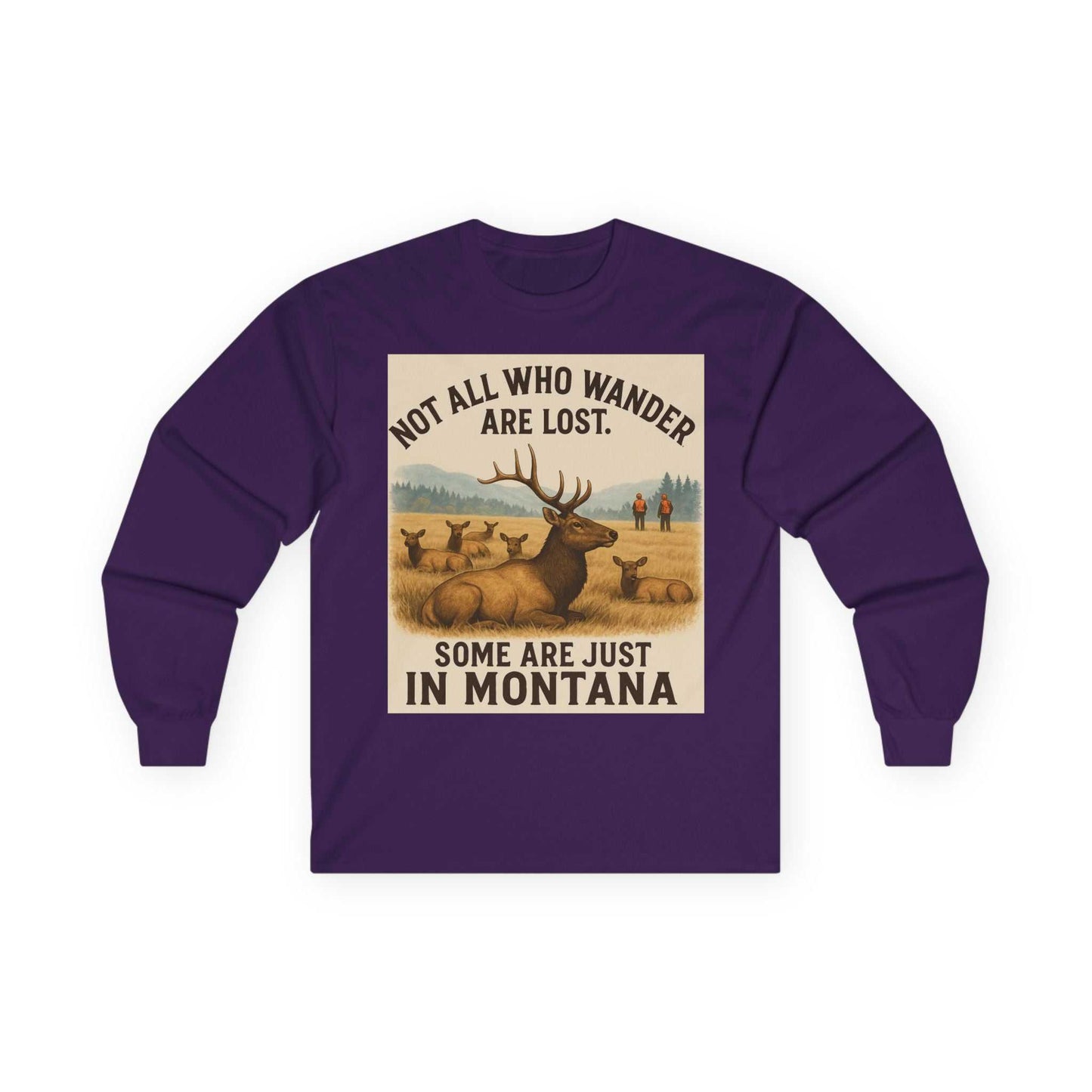Montana Wanderlust Long Sleeve Tee with adventure quote and nature design.