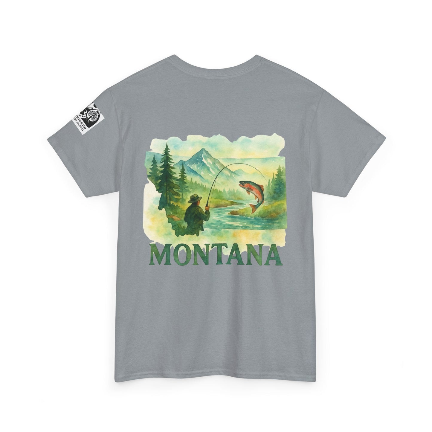 Montana Fishing Tee with nature-inspired graphic, perfect for anglers and outdoor enthusiasts.