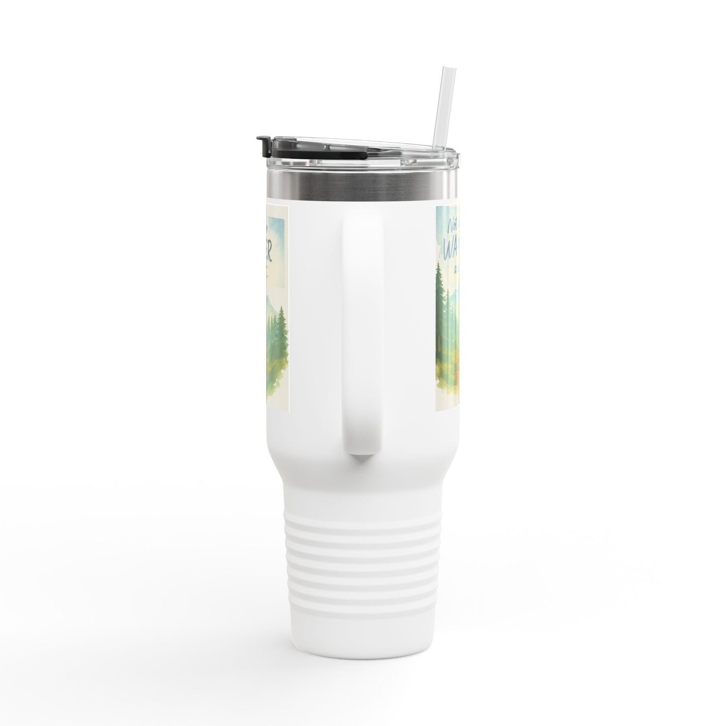 Montana 40oz Adventure Mug in white with ergonomic handle and spill-resistant lid, designed for outdoor enthusiasts.