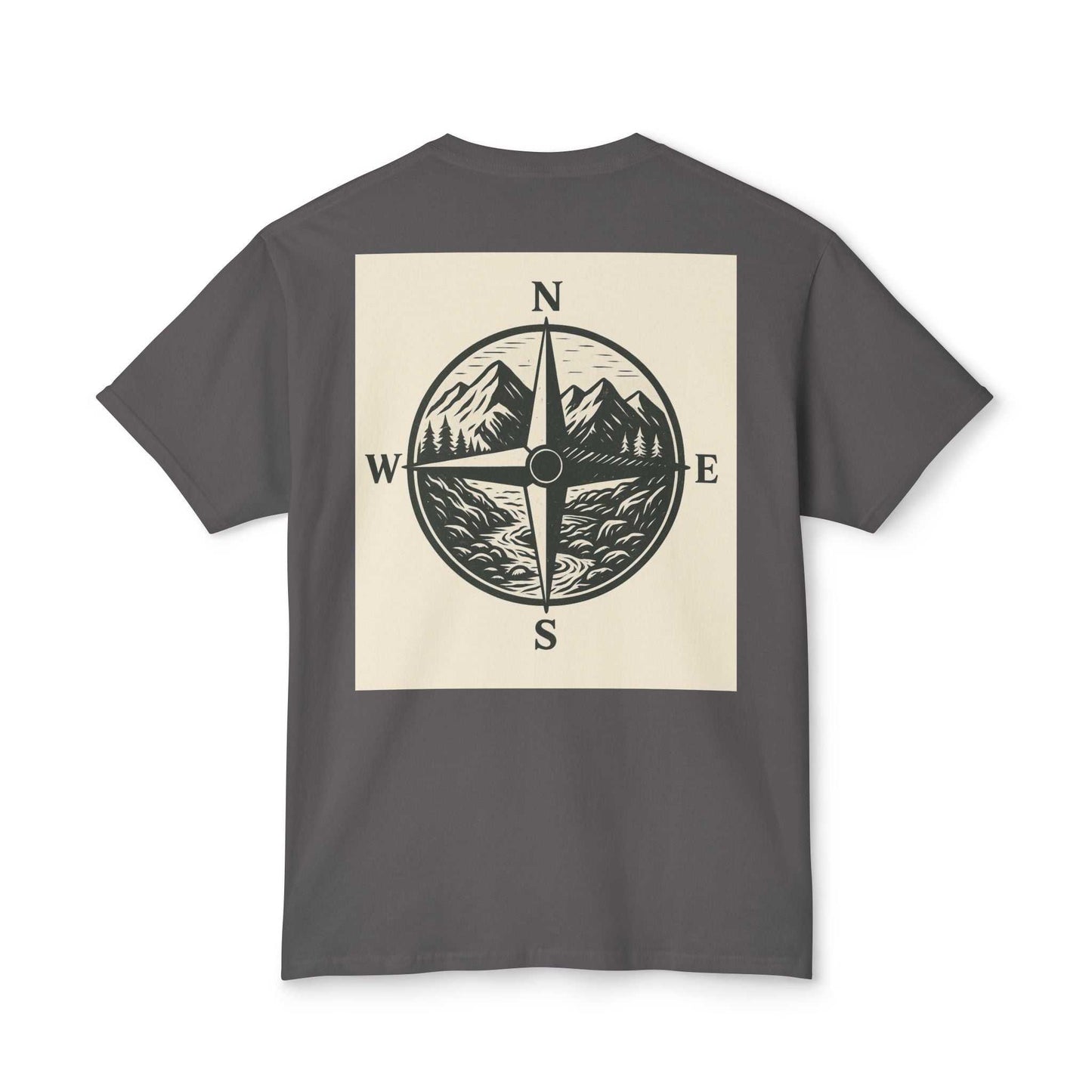 Montana Adventure Tee with mountain compass design, softstyle fabric, nature-inspired for outdoors.