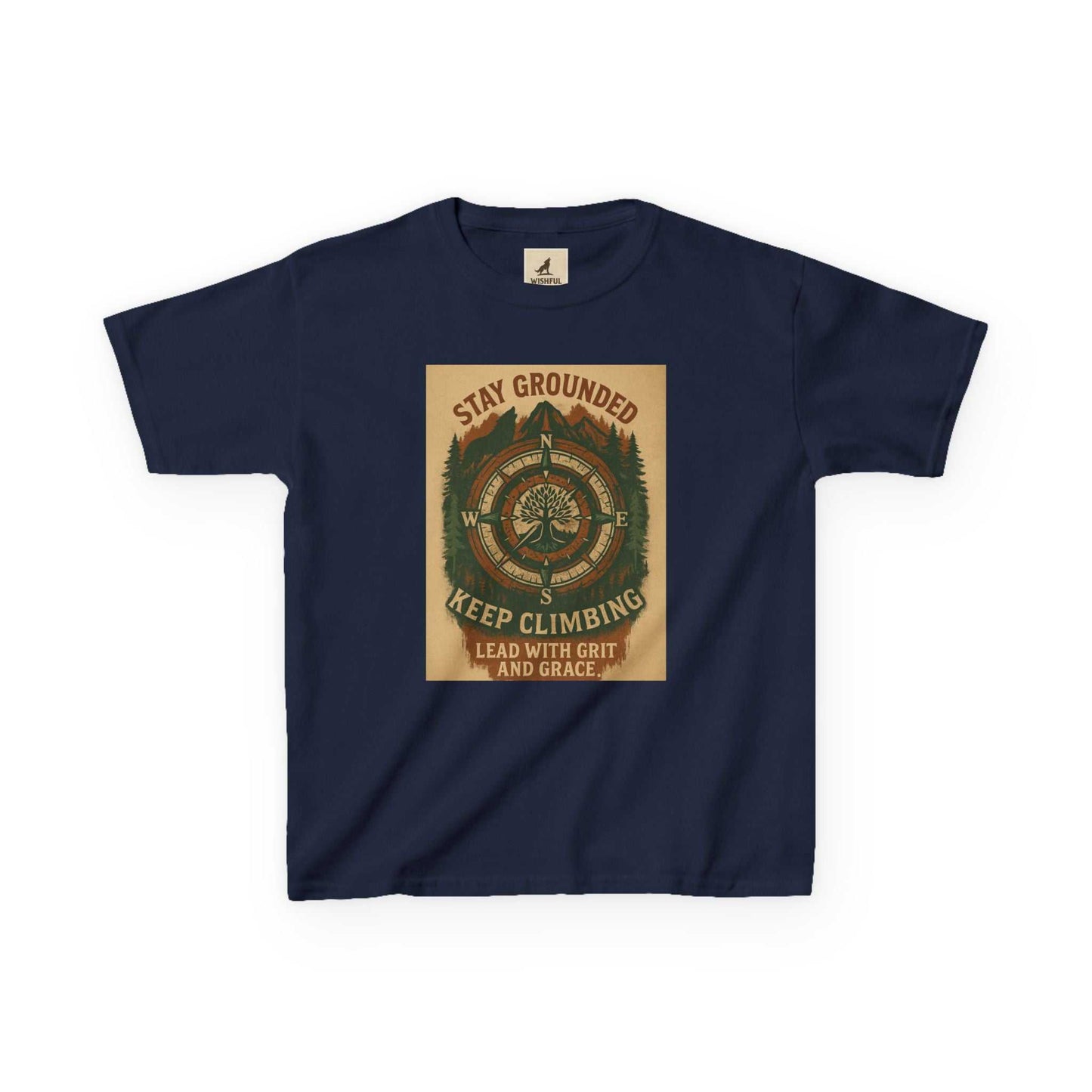 Nature-inspired Adventure Kids Tee with motivational message for young explorers.