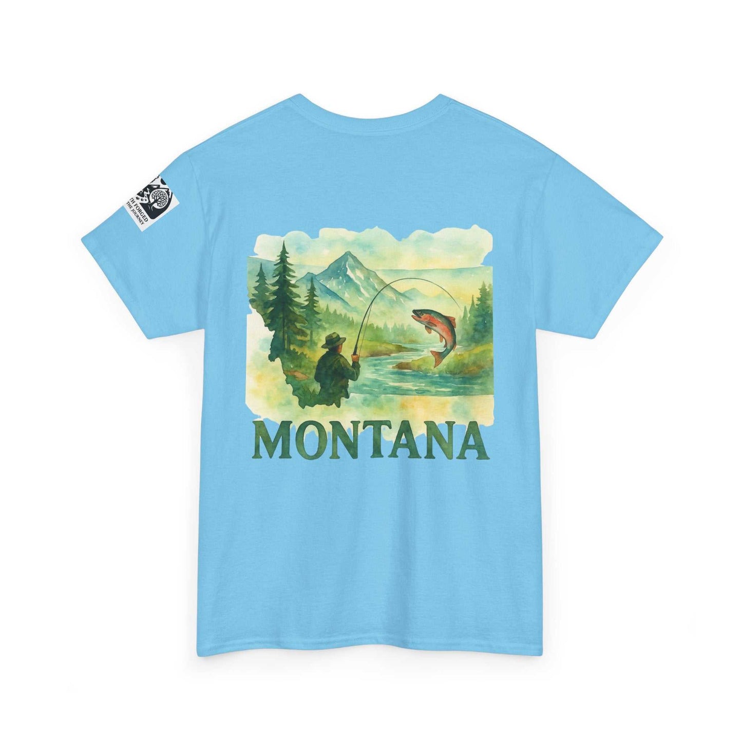 Fishing Cotton Tee for Men with Montana fishing graphic, perfect for outdoor enthusiasts and summer style.