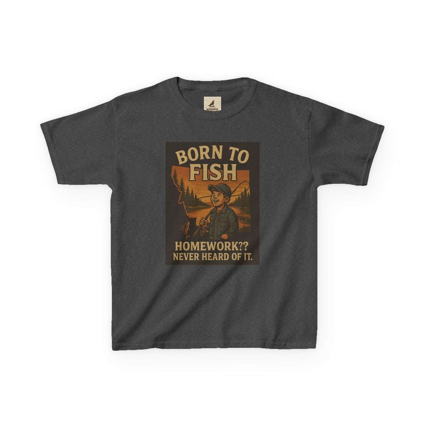 Kids Fishing T-Shirt – Funny Born to Fish, Skip Homework Design