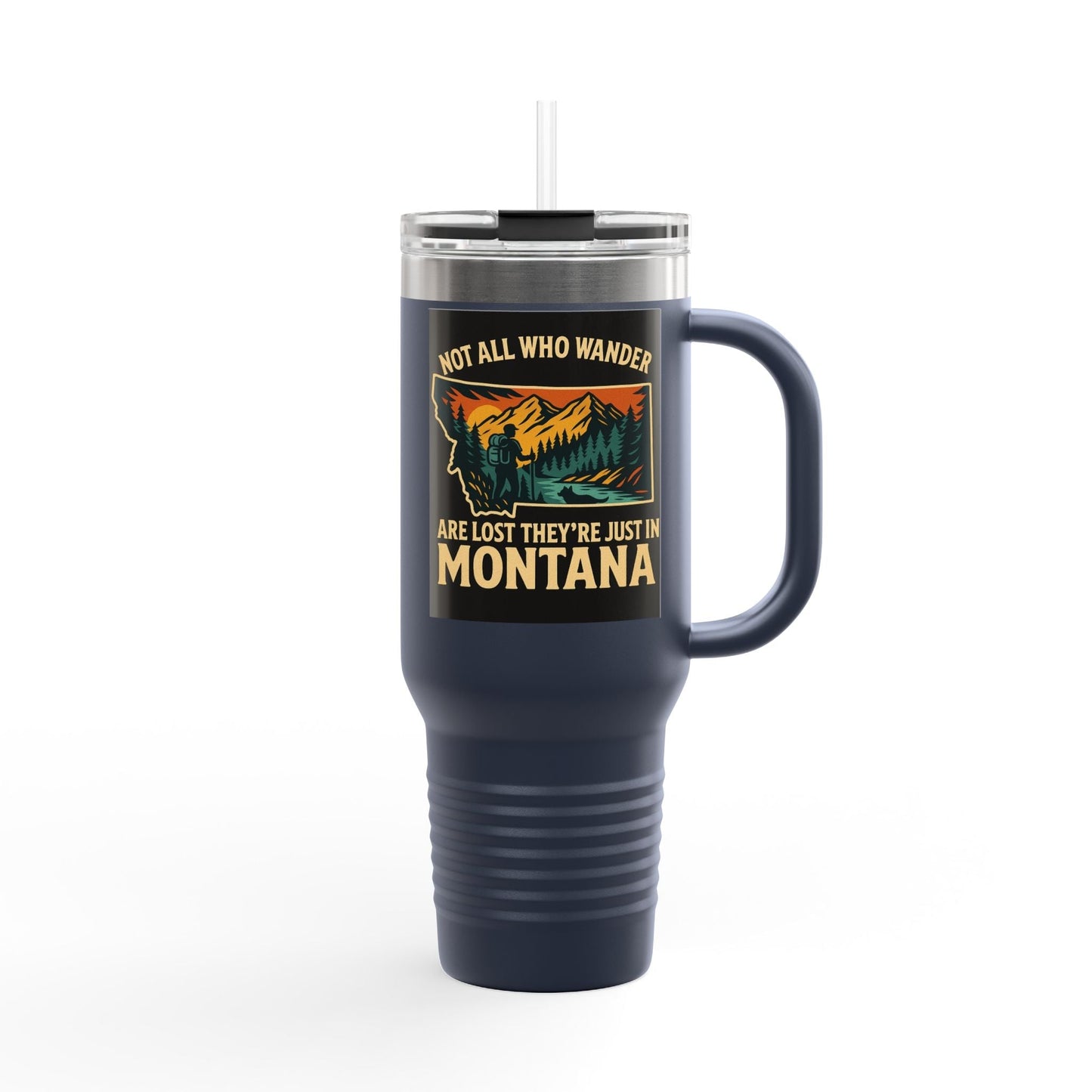 Large Montana Adventure Mug with outdoor design, perfect for travelers and explorers.
