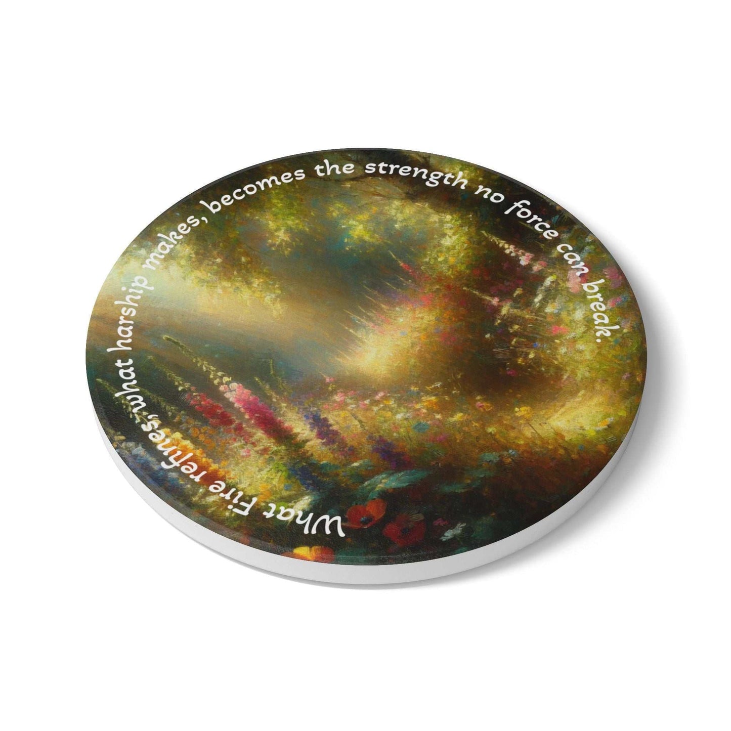 Meadow Strength Ceramic Coaster – Inspirational Gift for Nature Lovers