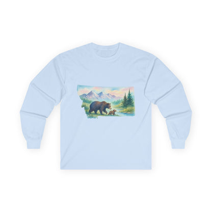 Montana Bear Long Sleeve Tee – Scenic Nature Shirt for Trail Lovers