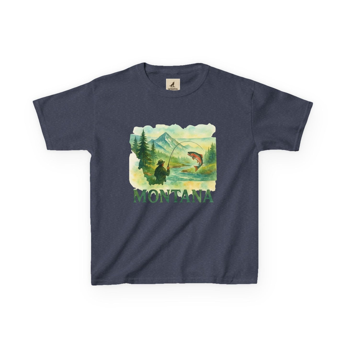 Nature-inspired graphic tee for kids featuring a Montana adventure design with mountains and trees.