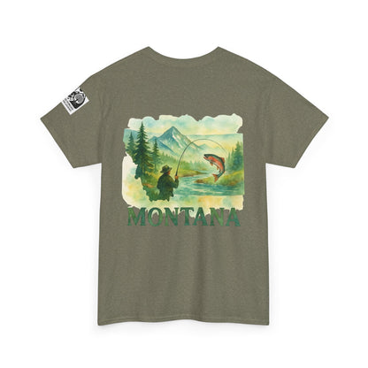 Montana Fishing Tee with "Born to Fish" graphic for nature lovers.