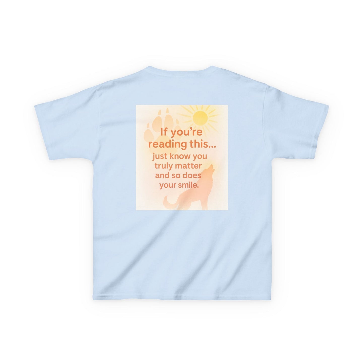 Nature-inspired Montana Adventure Kids Tee with positive message on soft blue fabric, designed for comfort and movement.