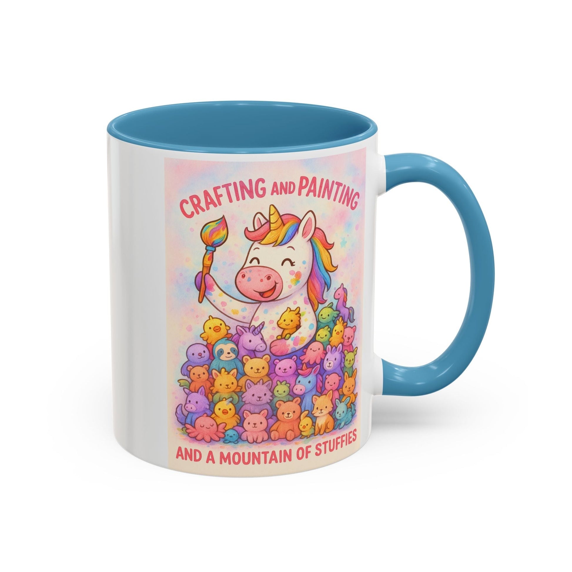 Whimsical Cat Mug with playful cat and unicorn design, ideal for artists and animal lovers.