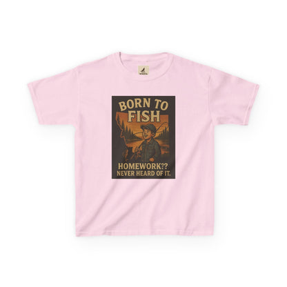 Kids Fishing T-Shirt – Funny Born to Fish, Skip Homework Design