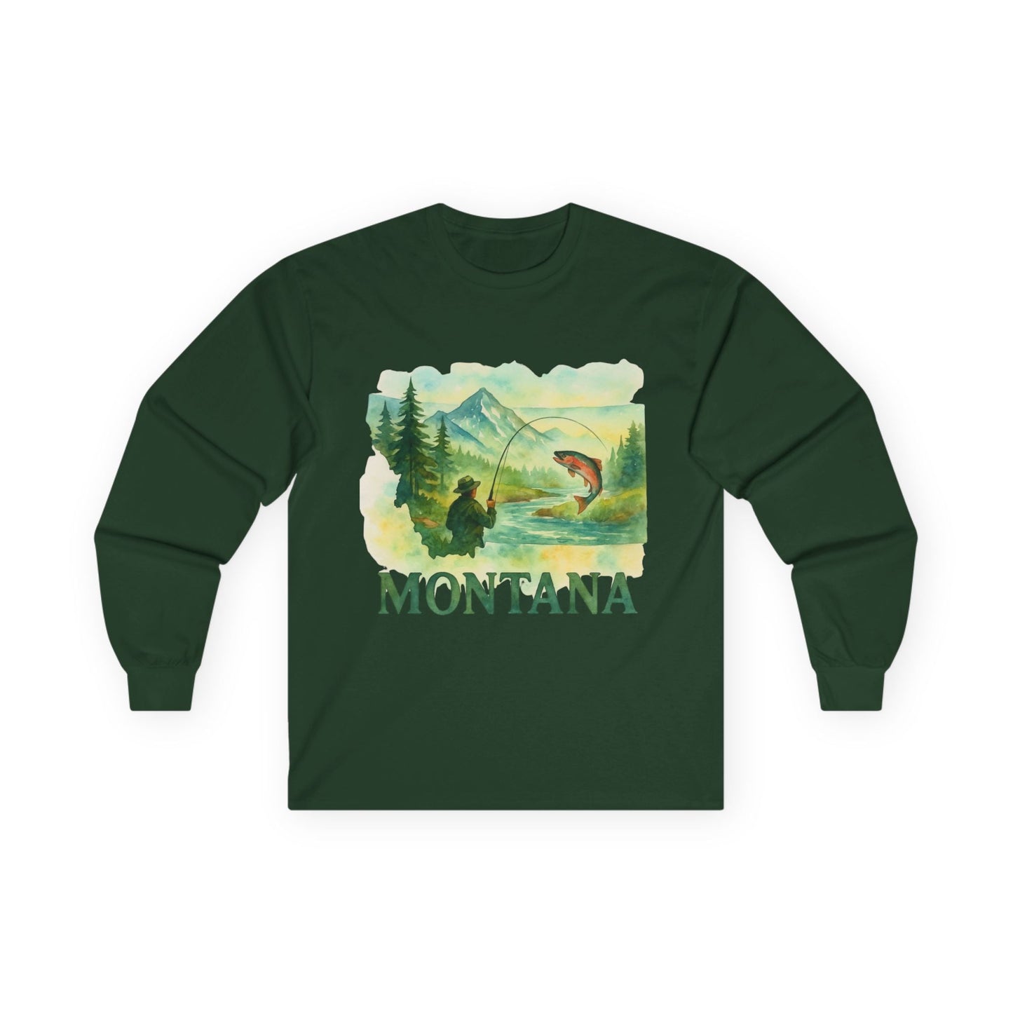 Montana Fishing Long Sleeve Tee for men with vintage-style fishing design.