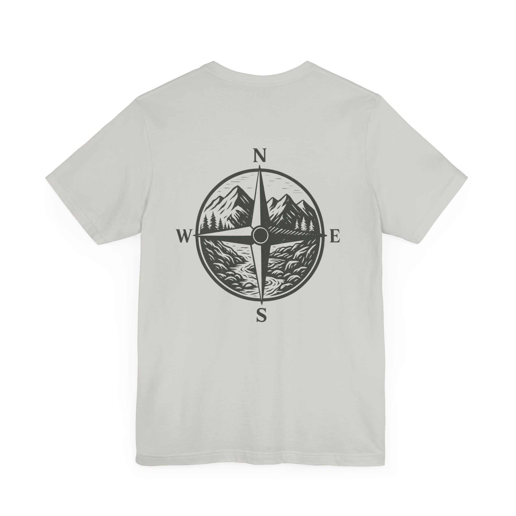 Scenic outdoor adventure shirt featuring Montana landscape graphic on back.