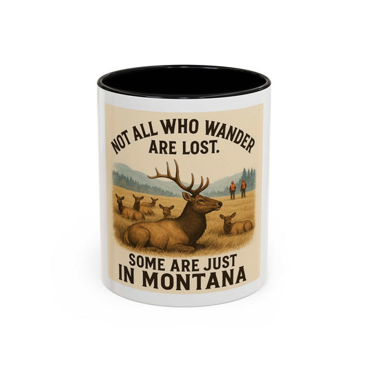 Montana Adventure Mug with rustic elk design and inspiring quote, perfect for nature lovers and adventurers.