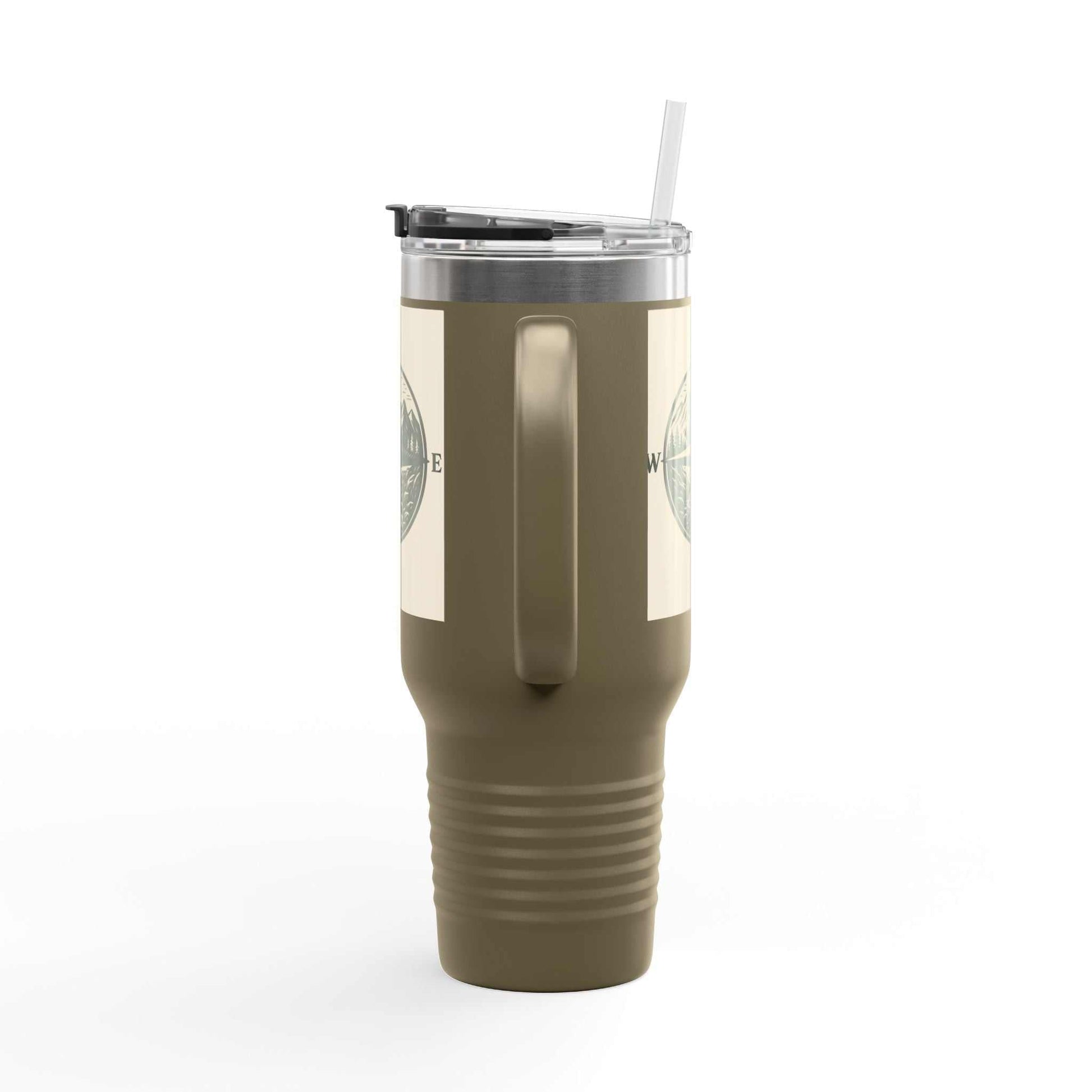 Montana Compass Travel Mug – 40oz Insulated Cup with handle and straw, ideal for outdoor adventures.
