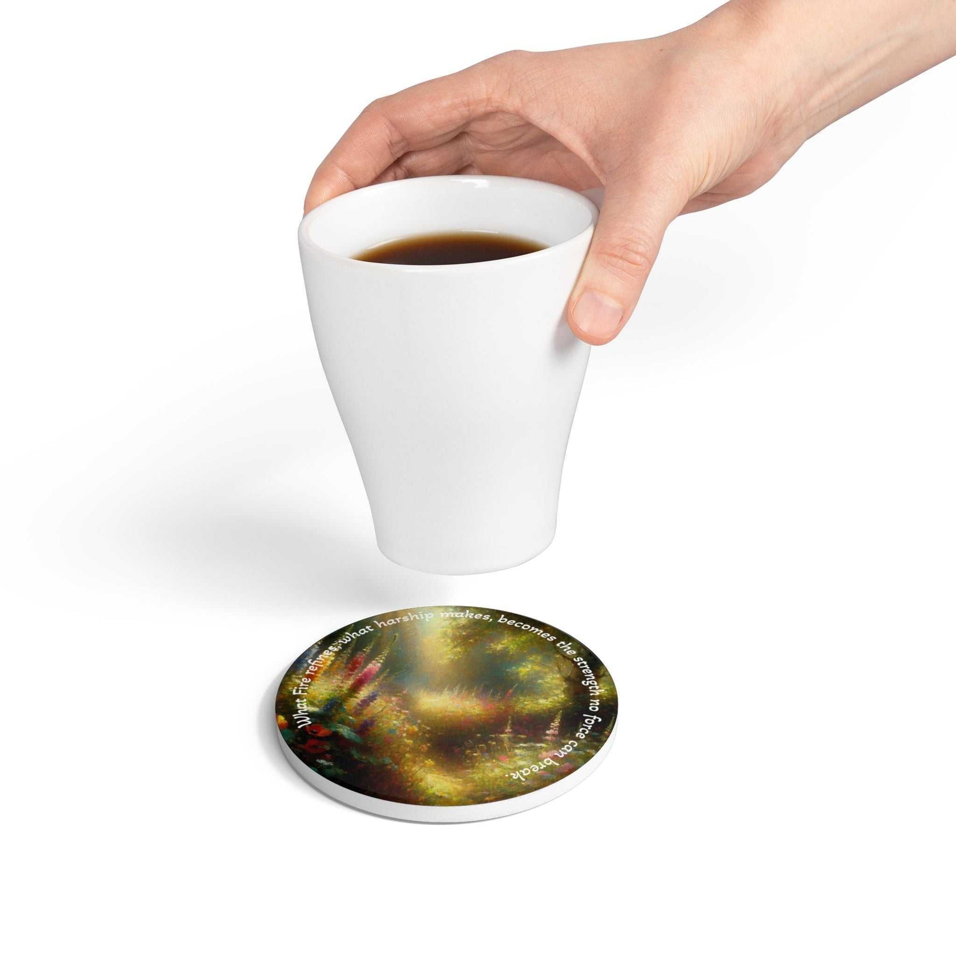 Meadow Strength Ceramic Coaster – Inspirational Gift for Nature Lovers