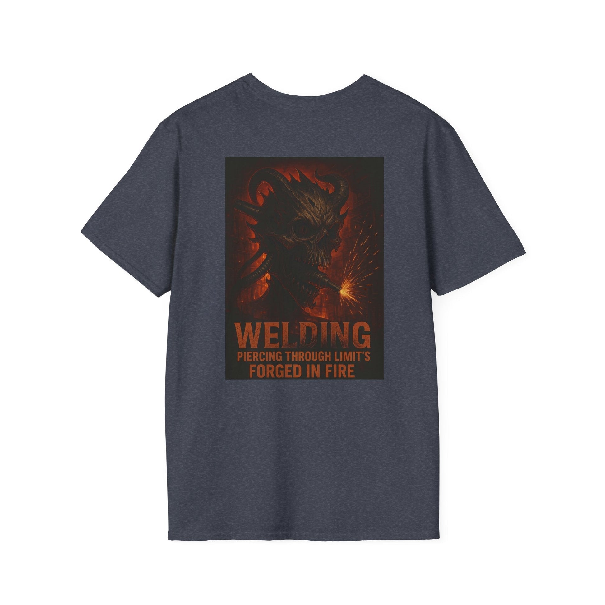 Welding Gift T-Shirt with "Forged in Fire" graphic for metalworkers and welders.