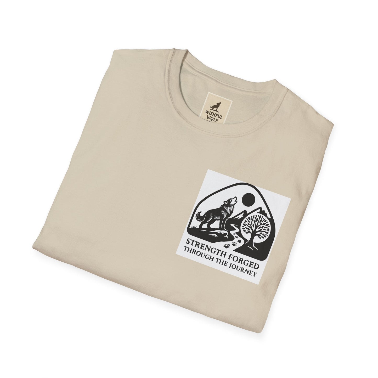Welding Gift T-Shirt folded with “Strength Forged Through the Journey” graphic, ideal for metalworkers and welders.