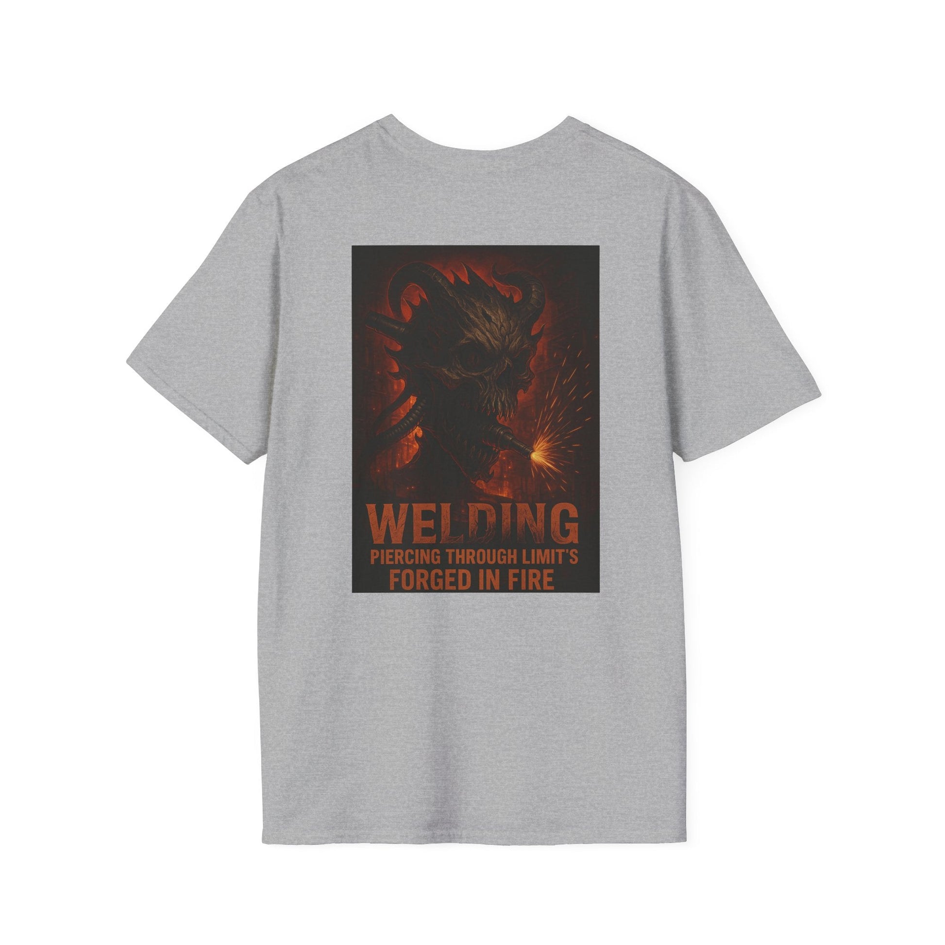 Welding Gift T-Shirt with "Forged in Fire" graphic for metalworkers and welders.
