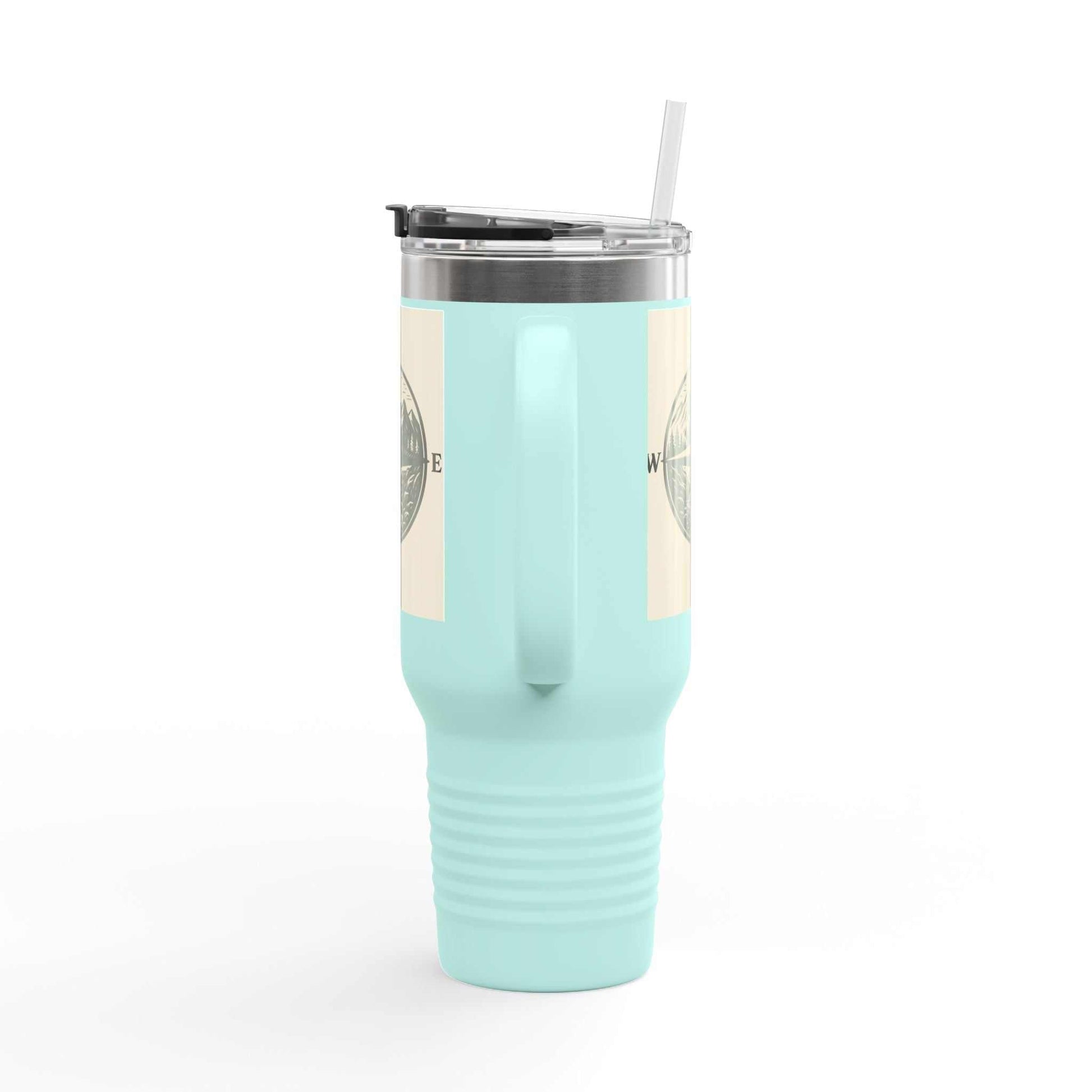 40oz Montana Compass Travel Mug with a durable, insulated stainless steel body, ergonomic handle, and vibrant, fade-resistant design. Ideal for outdoor adventures.