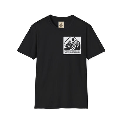 Welding Gift T-Shirt with "Strength Forged in Fire" graphic for metalworkers and welders.
