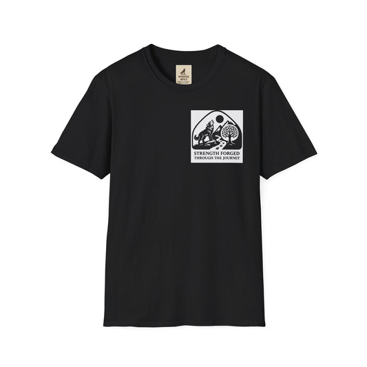 Welding Gift T-Shirt with "Strength Forged in Fire" graphic for metalworkers and welders.