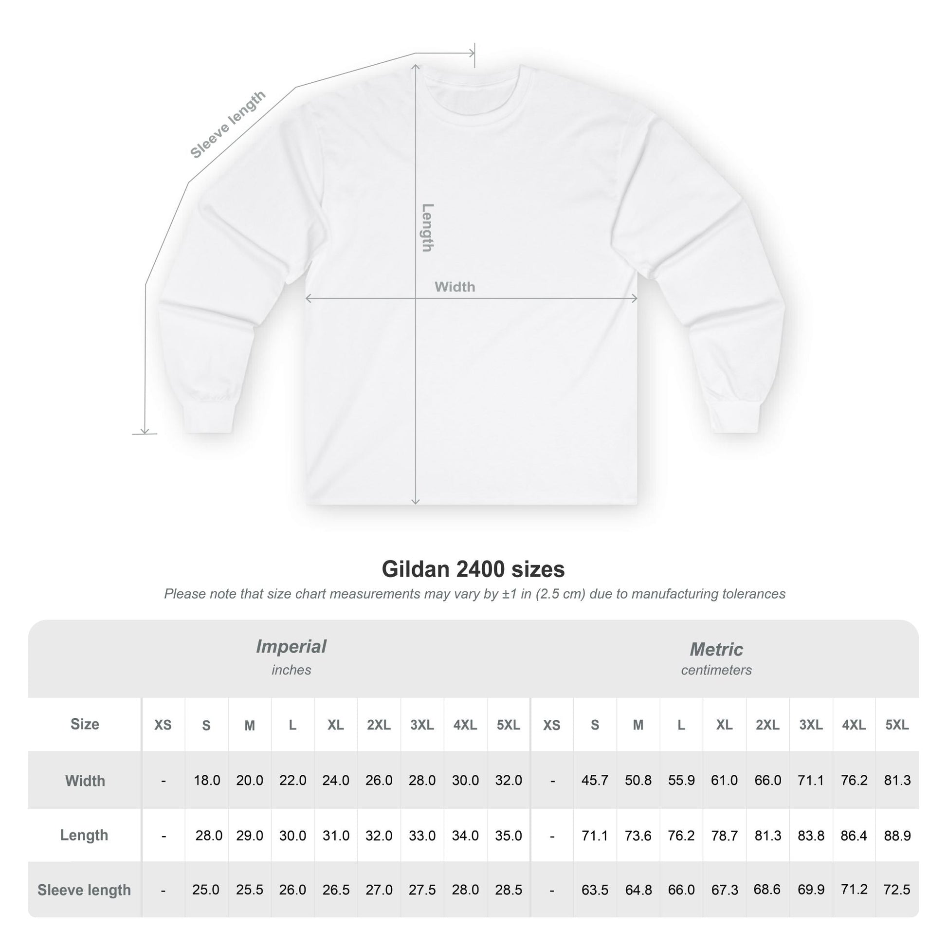 Montana Fishing Long Sleeve Tee sizing chart and specifications.