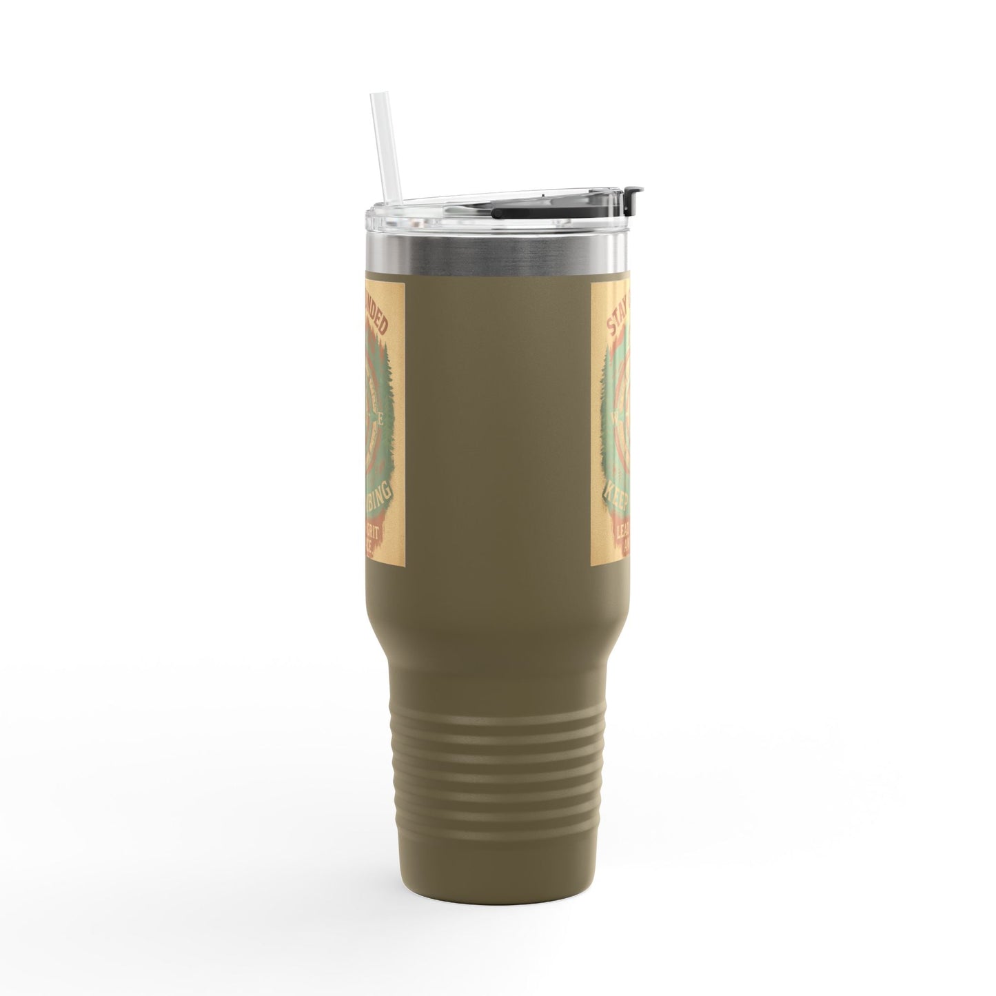 40oz Stay Grounded Travel Mug with insulated stainless steel body and ergonomic handle.