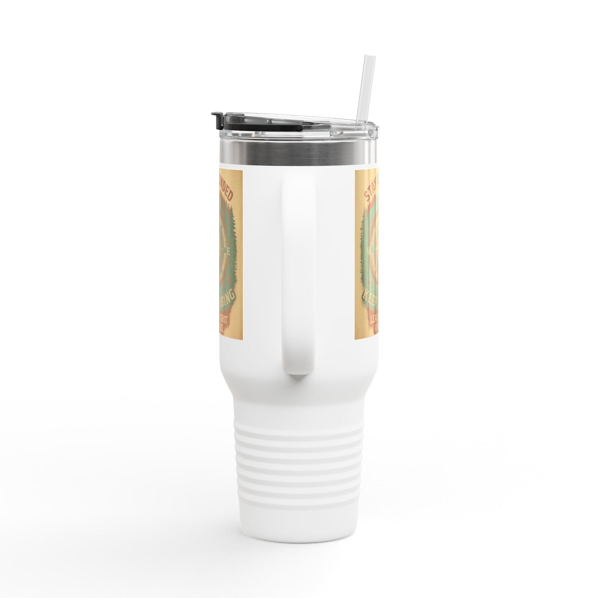 40oz Stay Grounded Travel Mug with durable stainless steel, leak-proof lid, and ergonomic handle.
