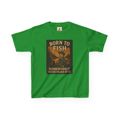 Kids Fishing T-Shirt – Funny Born to Fish, Skip Homework Design