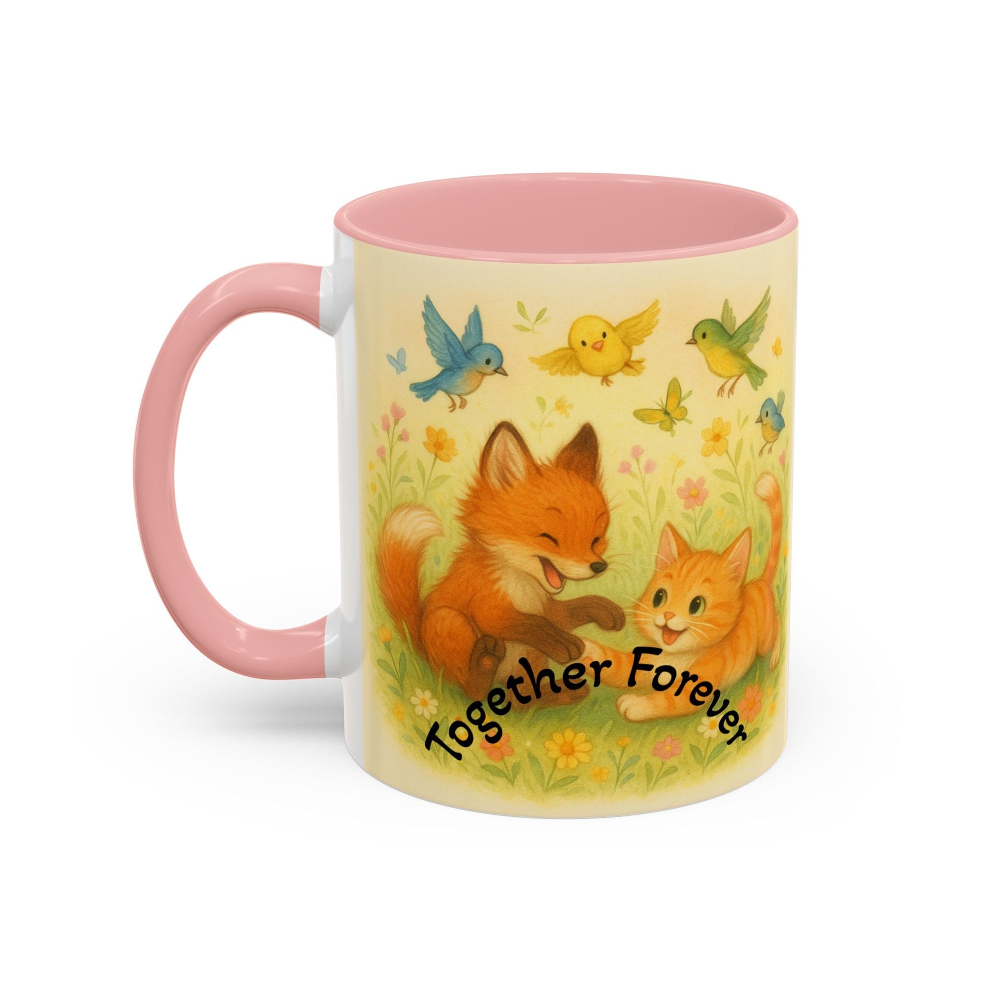 Whimsical Cat Mug with playful animals, vibrant design; ideal gift for cat lovers and creative minds.