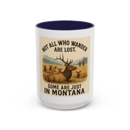 Montana Adventure Mug with rustic elk design and bold typography.