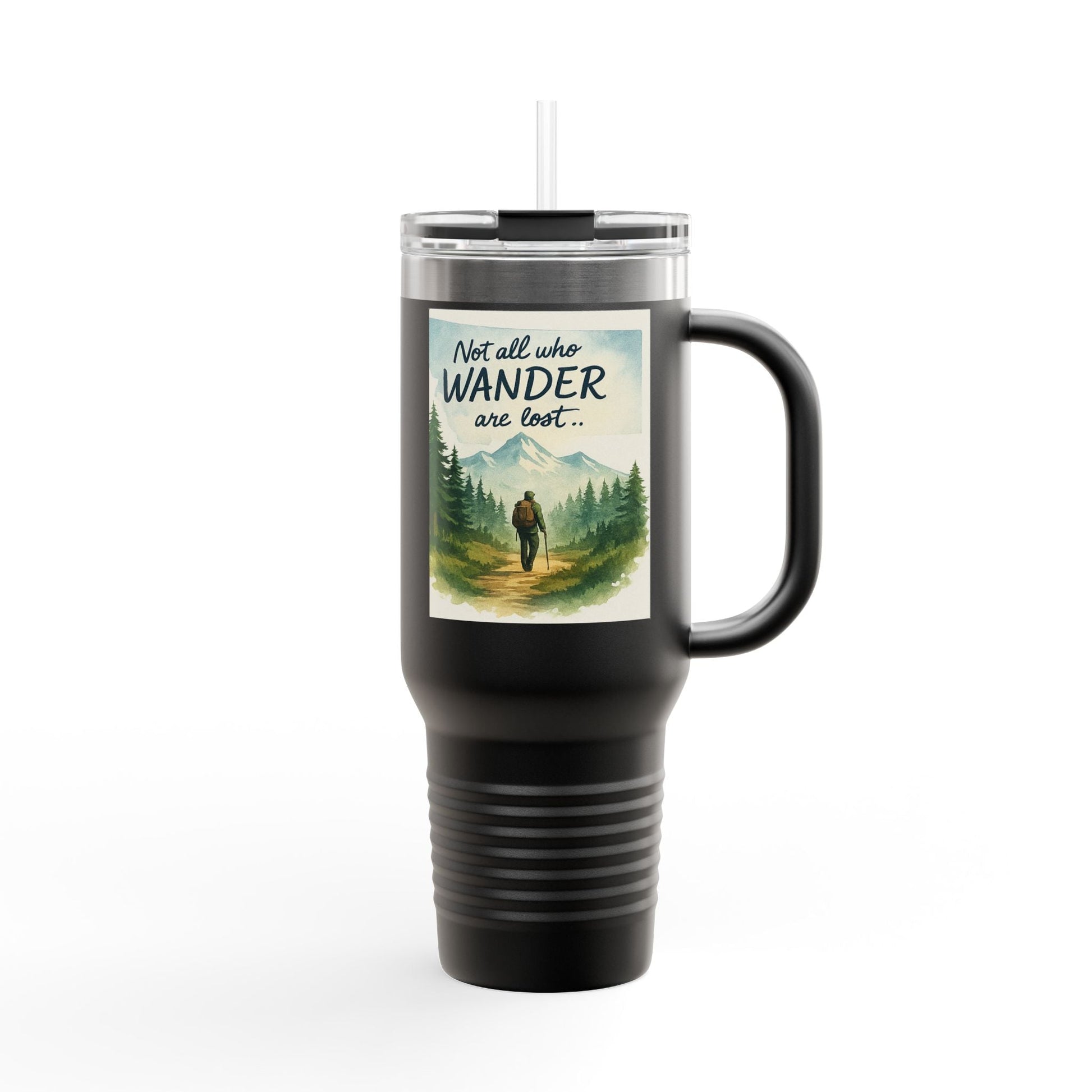 Montana 40oz Adventure Mug with elk-inspired design, ergonomic handle, and spill-resistant lid for nature explorers.