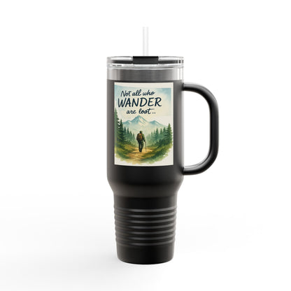 Montana 40oz Adventure Mug with elk-inspired design, ergonomic handle, and spill-resistant lid for nature explorers.