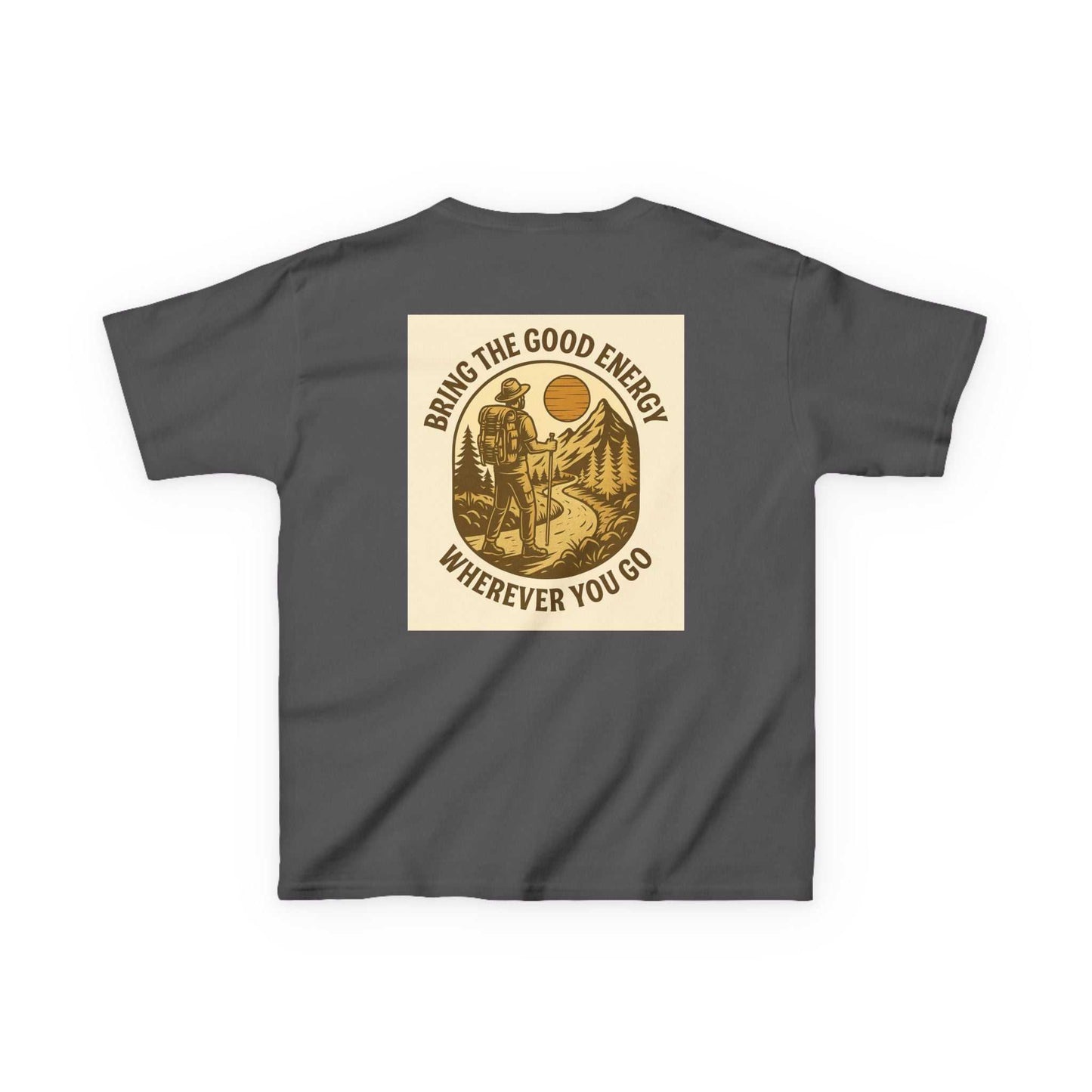 Nature-inspired Adventure Kids Tee with motivational message, designed for young explorers.