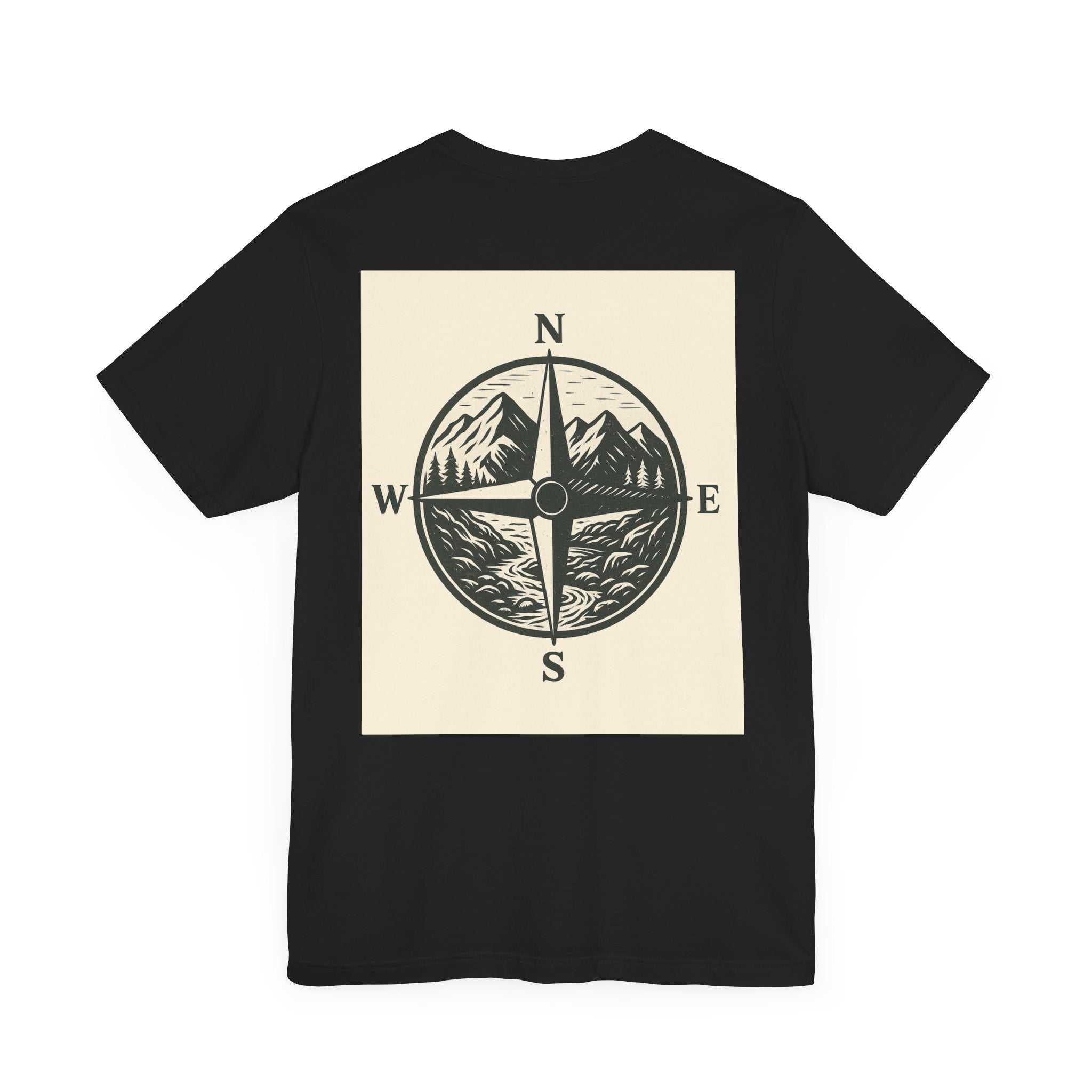Scenic mountain compass graphic on black "Get Lost in Montana Tee" for adventure lovers.