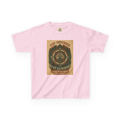 Pink Adventure Kids Tee with nature-inspired design and motivational text, perfect for curious and adventurous children.