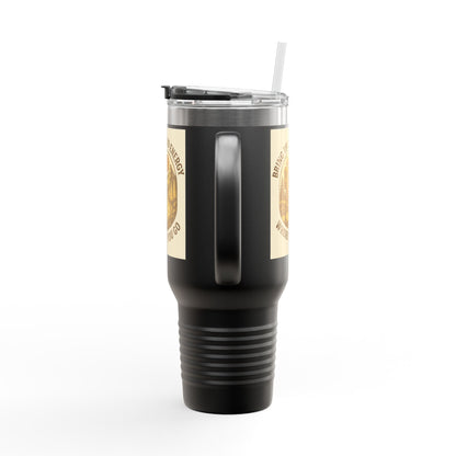 40oz Insulated Good Energy Only Mug with ergonomic handle and straw.