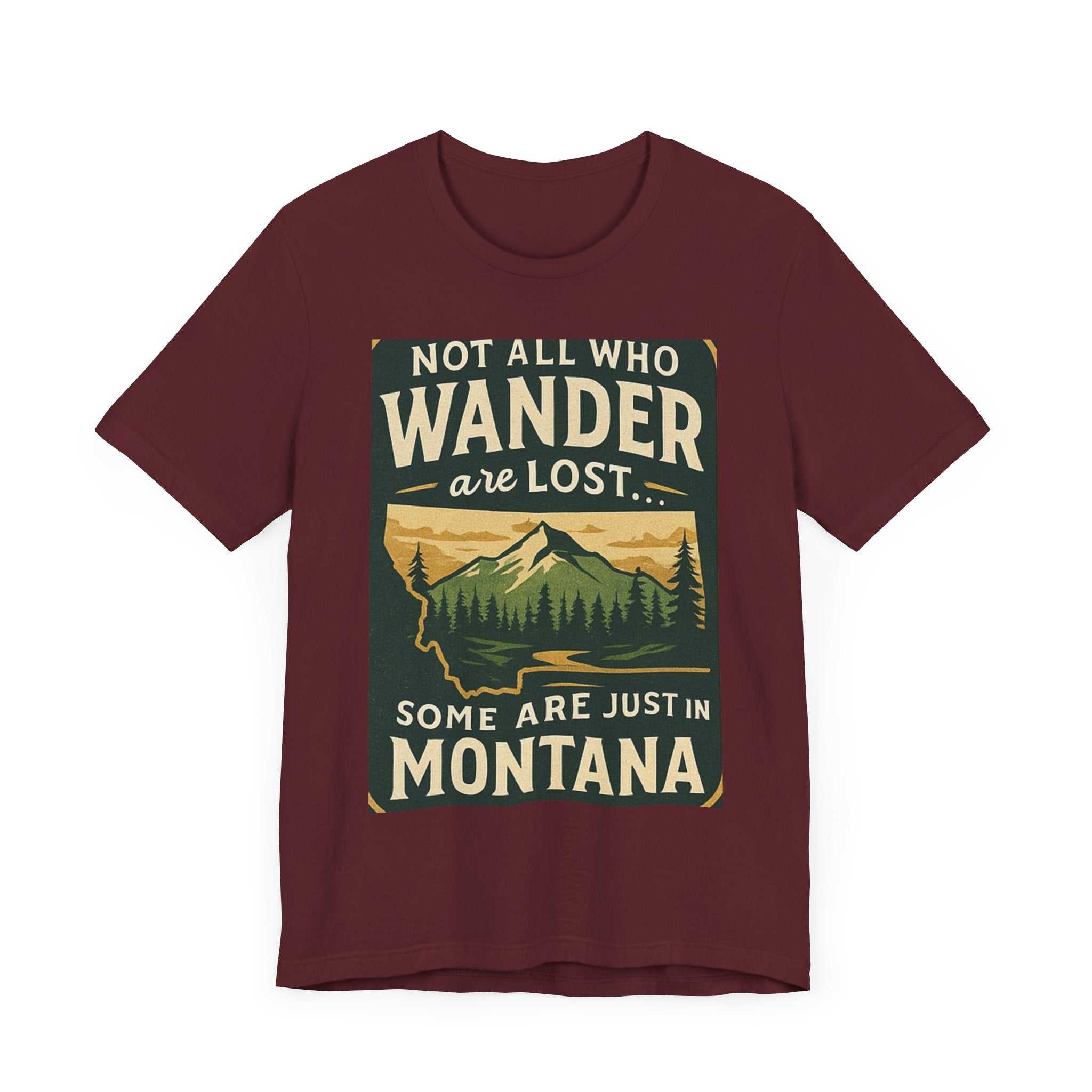 Scenic outdoor adventure shirt featuring Montana's wilderness graphic, perfect for explorers.