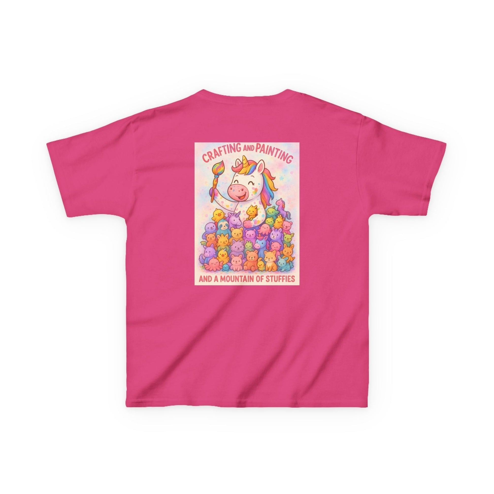 Pink kids t-shirt with whimsical animal illustration and playful text, ideal for imaginative play and everyday fun.